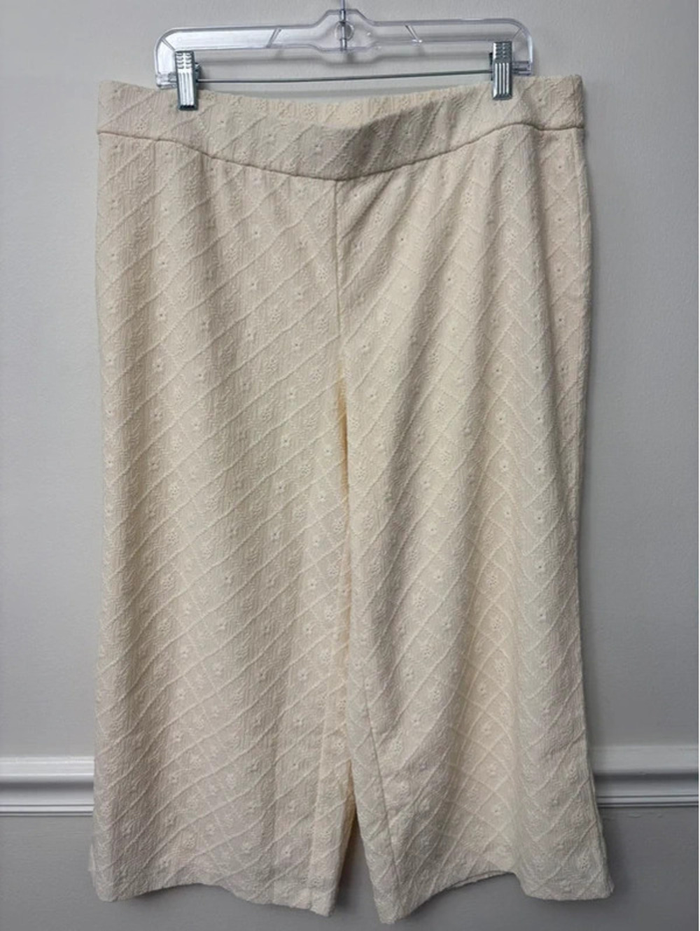 Ivory Embroidered Wide-Leg Pants Women’s XL Boho Resort